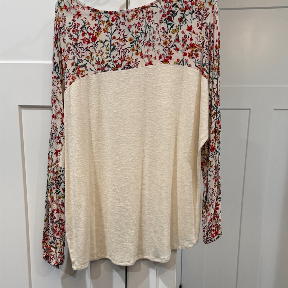 Floral Yoke Cream Long-Sleeve Top